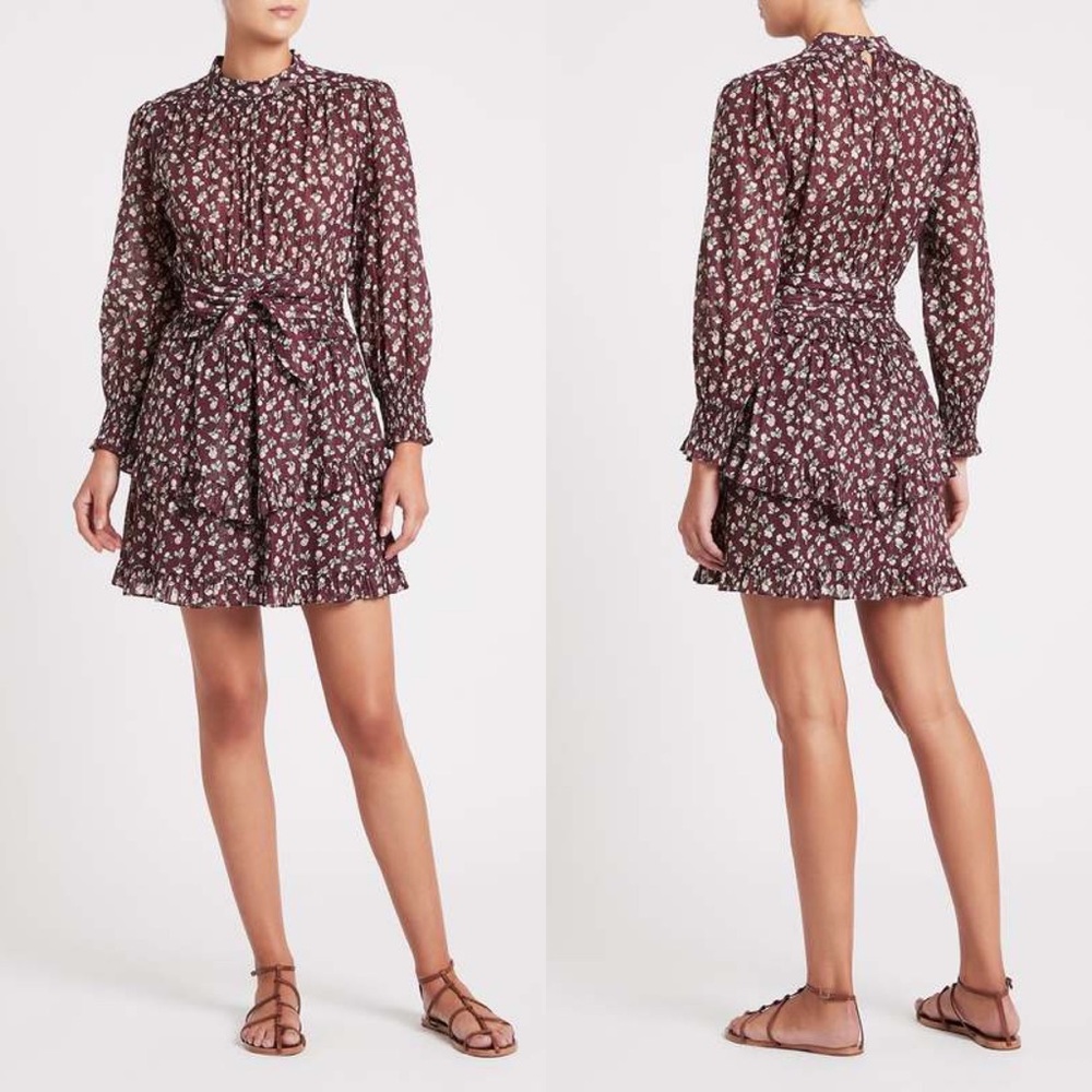 Rebecca Taylor La Vie Long Sleeve Cherise Dress Mahogany Combo
